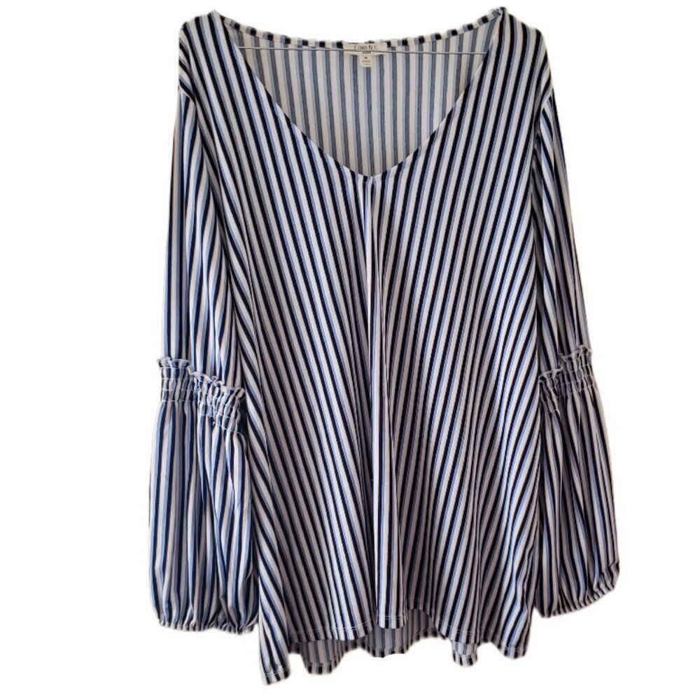 Como Blu Striped Long Lightweight Sleeve Blouse